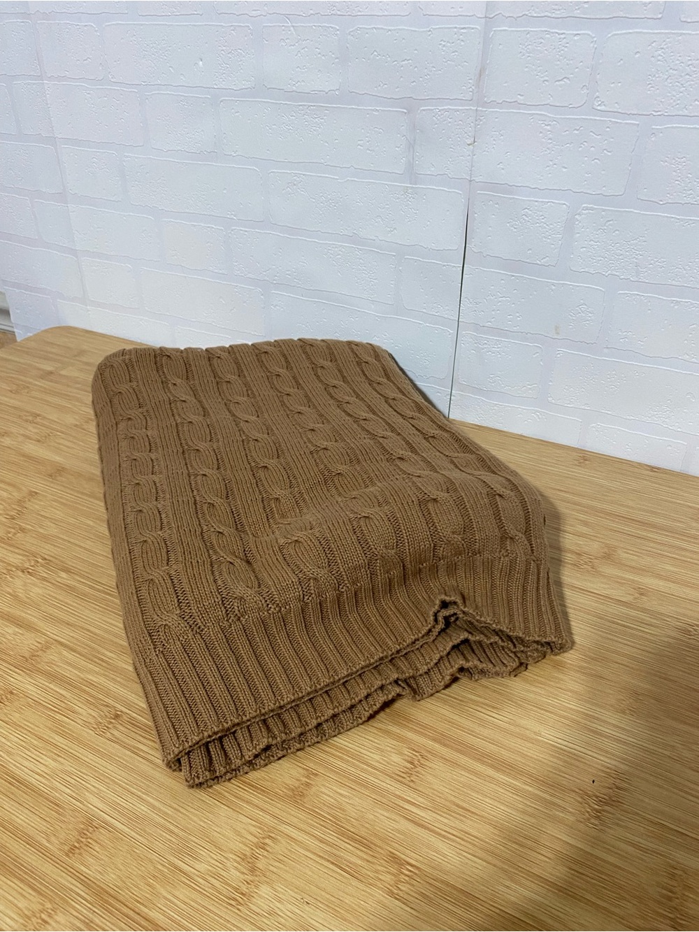 Lauren Ralph Lauren Cable Knit Brown Throw Blanket cotton